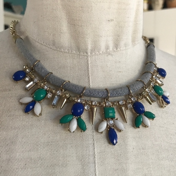 Statement Necklace Blue Kelly green Silver tone - Picture 1 of 2